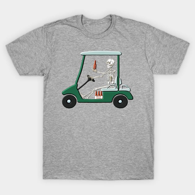 Old Timer Skeleton In Golf Cart Discovers Light Beer graphic T-Shirt by SoCoolDesigns